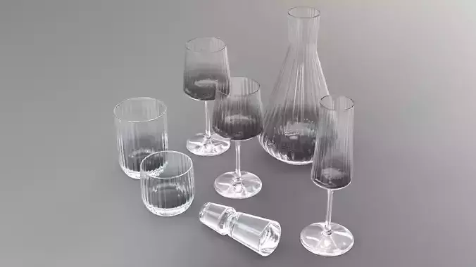 Drinkware collection set of glasses and wine glass 3D model