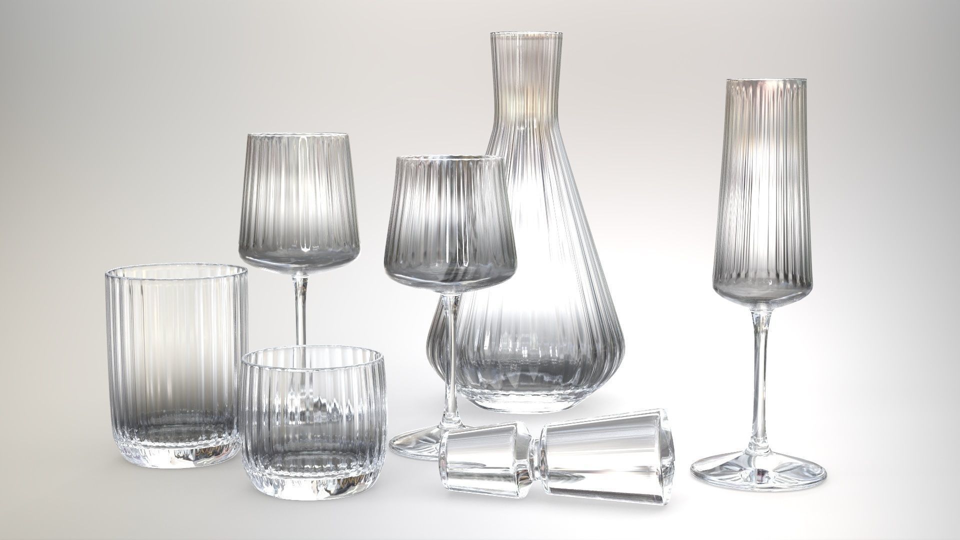 Drinkware collection set of glasses and wine glass 3D model_3