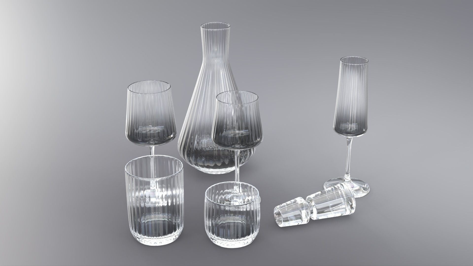 Drinkware collection set of glasses and wine glass 3D model_2
