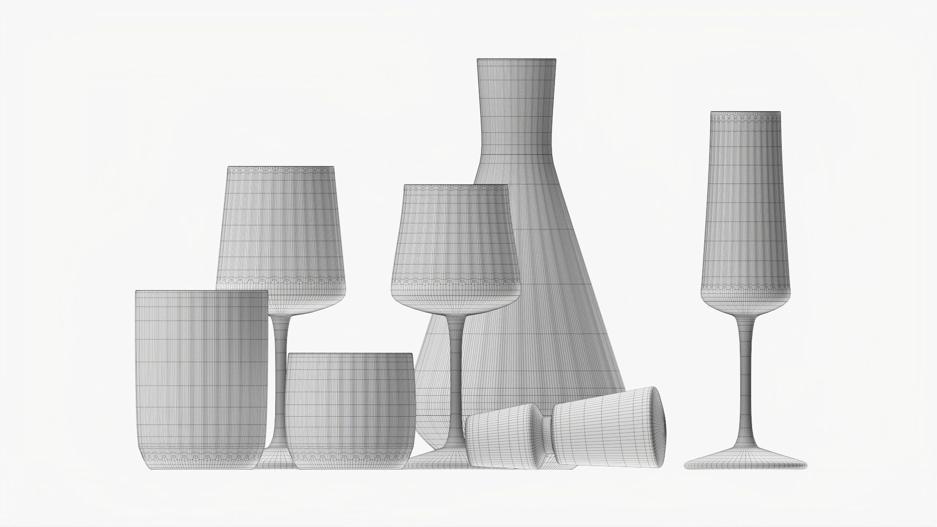 Drinkware collection set of glasses and wine glass 3D model_8