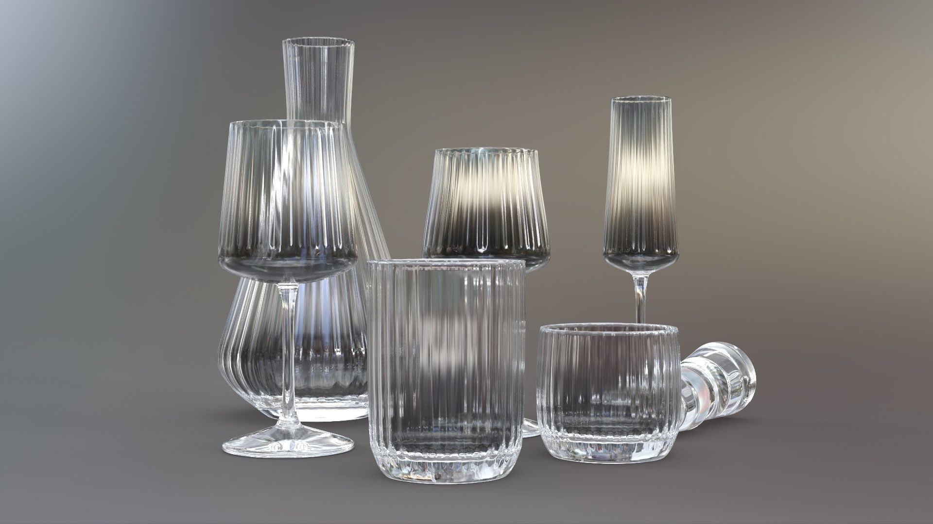 Drinkware collection set of glasses and wine glass 3D model_4
