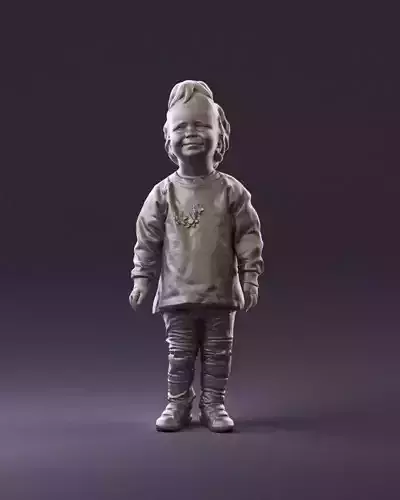 001046 little blonde kid in white 3D Print Ready