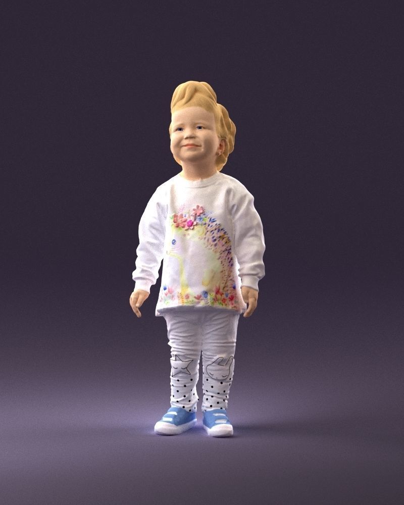 001046 little blonde kid in white 3D Print Ready 3D print model_23