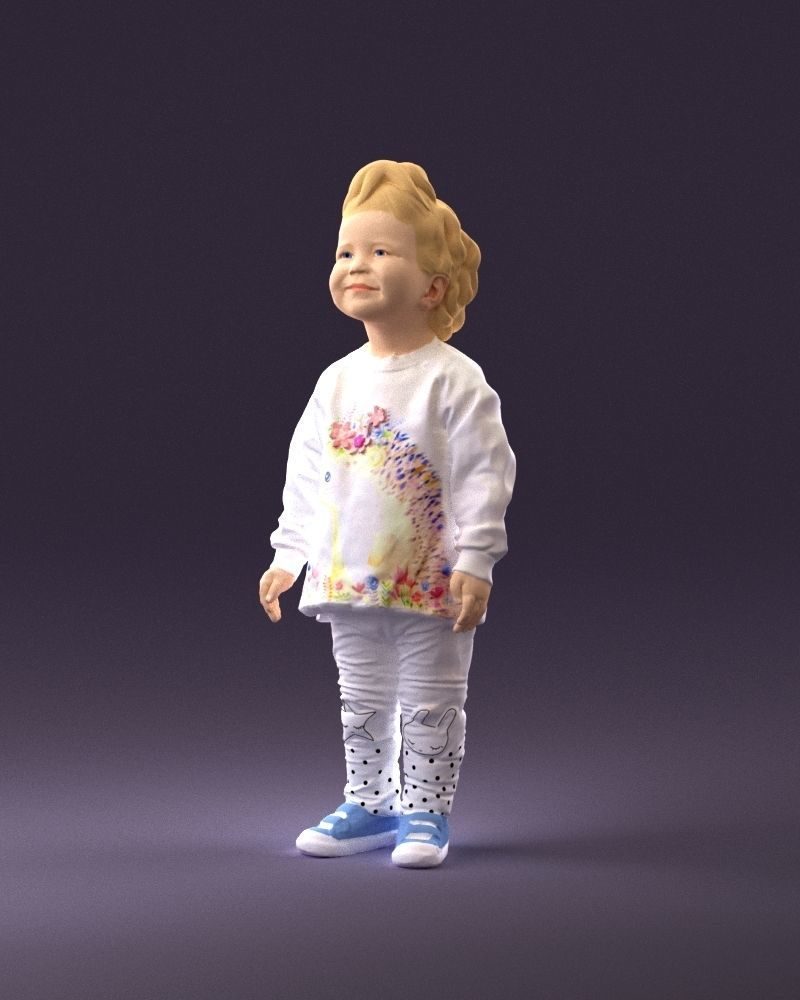 001046 little blonde kid in white 3D Print Ready 3D print model_22