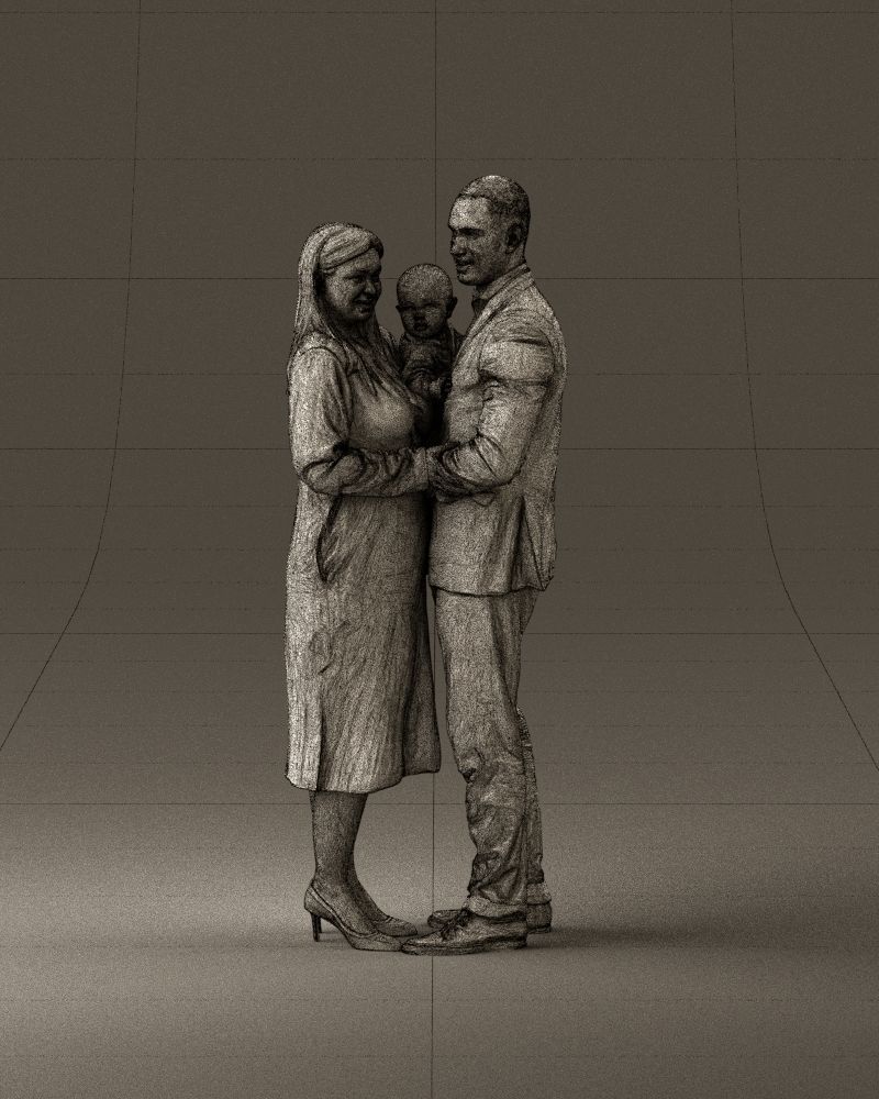 001048  man in gray suit woman in black baby 3D model_35