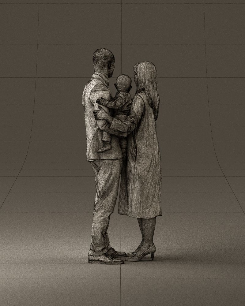 001048  man in gray suit woman in black baby 3D model_30