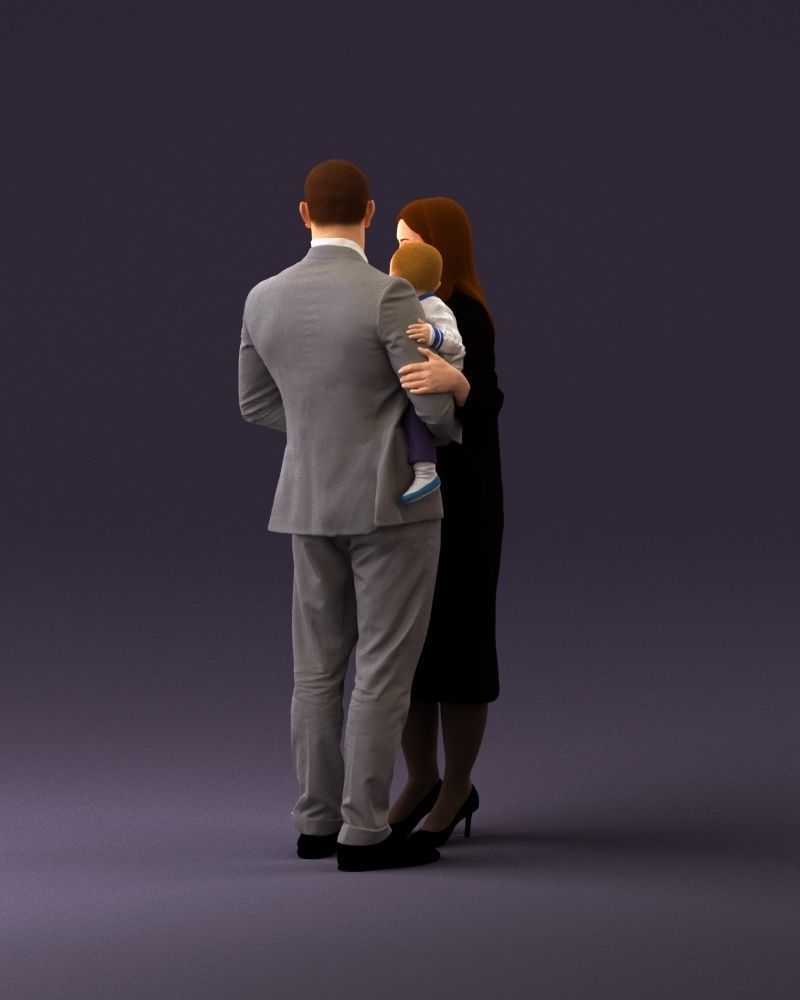 001048  man in gray suit woman in black baby 3D model_7