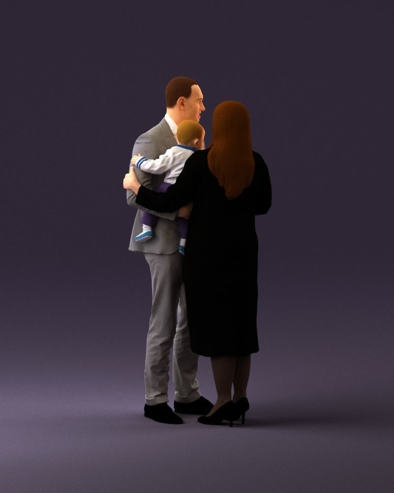 001048  man in gray suit woman in black baby 3D model_5