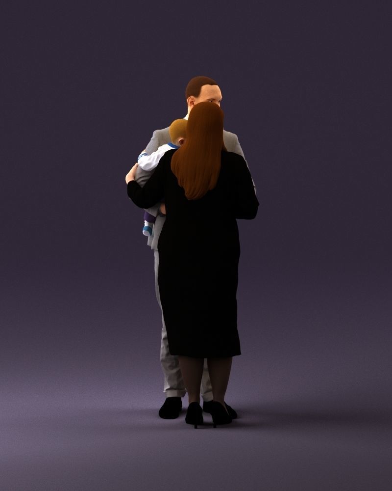 001048  man in gray suit woman in black baby 3D model_4