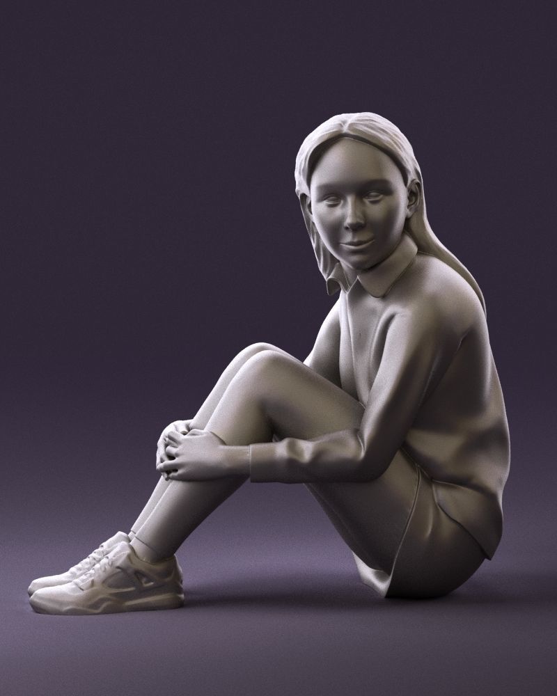 001049 young girl seat in redblack tshirt 3D model_23