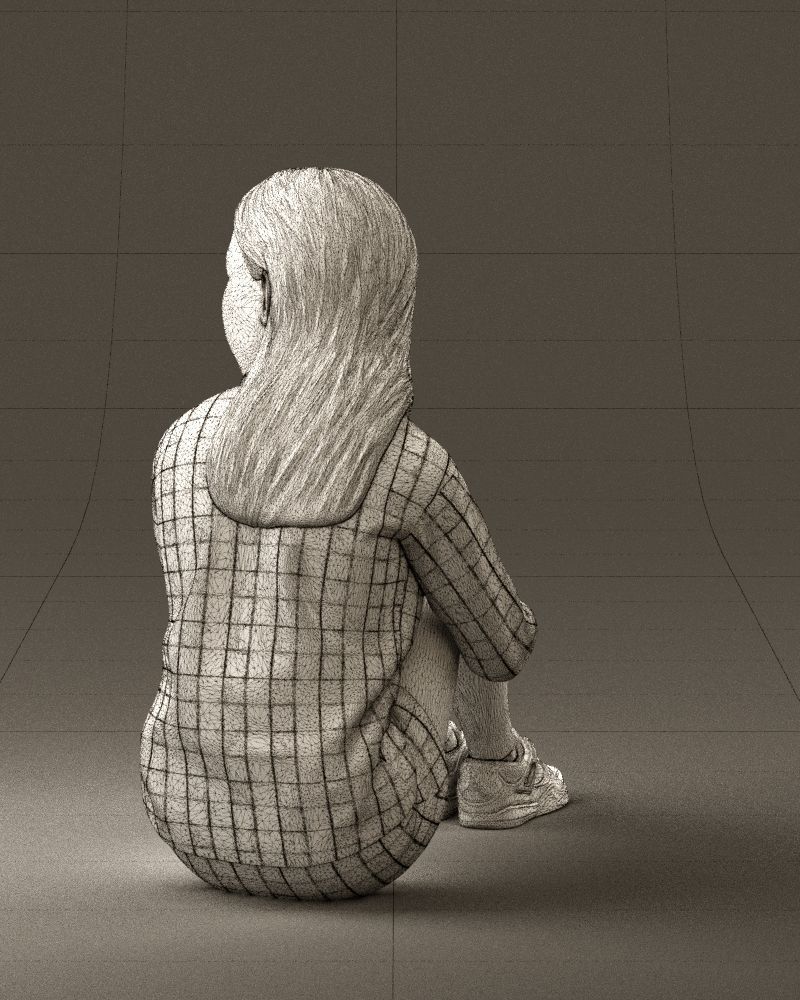 001049 young girl seat in redblack tshirt 3D model_31