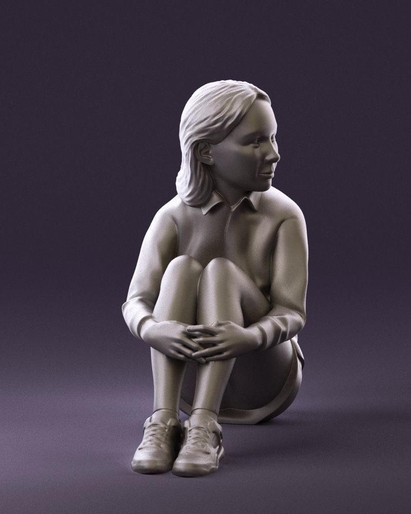 001049 young girl seat in redblack tshirt 3D model_15