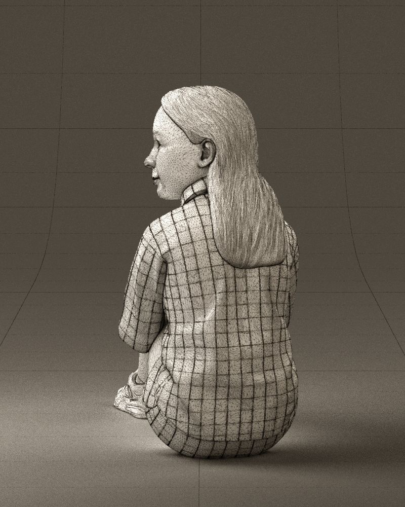 001049 young girl seat in redblack tshirt 3D model_32