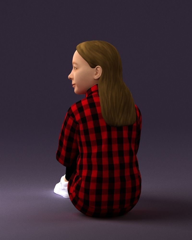 001049 young girl seat in redblack tshirt 3D model_8
