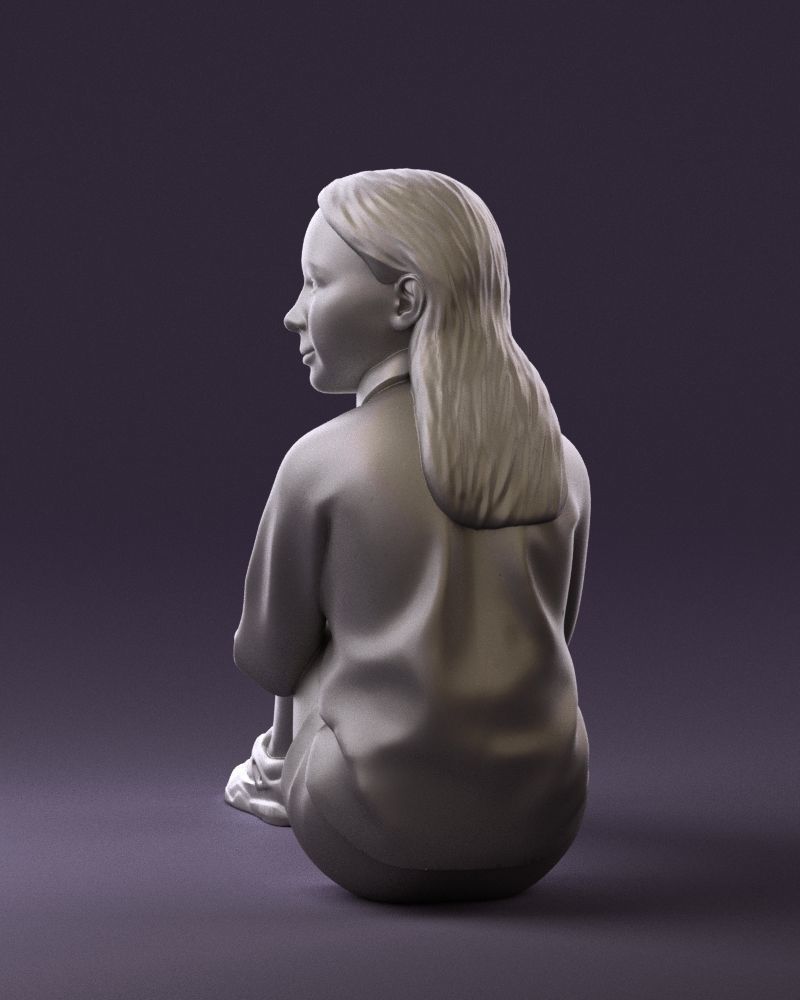 001049 young girl seat in redblack tshirt 3D model_20