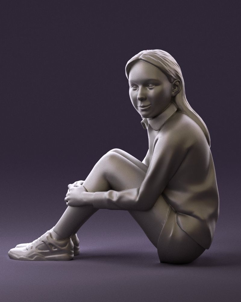 001049 young girl seat in redblack tshirt 3D model_22