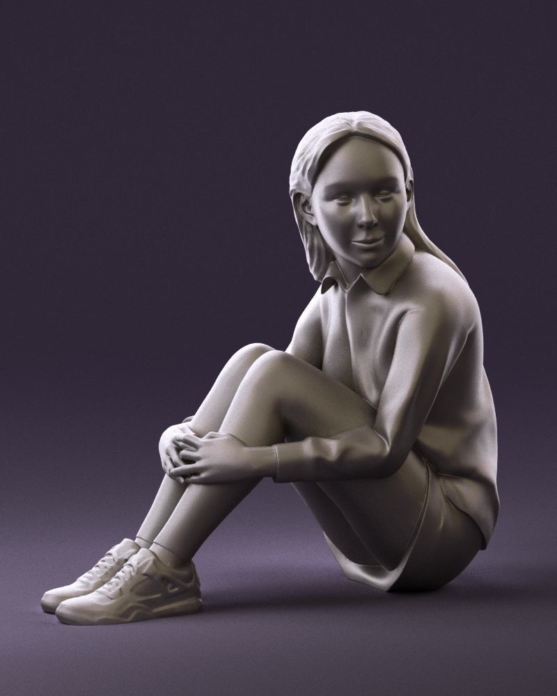 001049 young girl seat in redblack tshirt 3D model_13