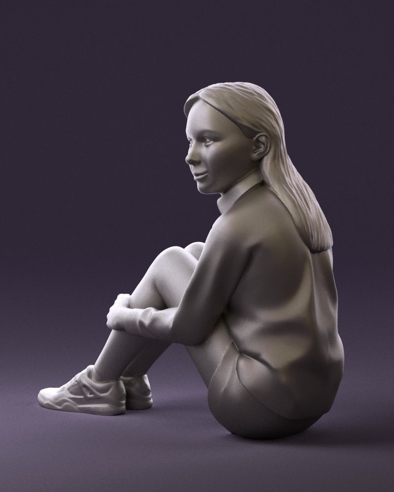 001049 young girl seat in redblack tshirt 3D model_21