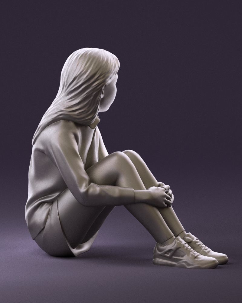 001049 young girl seat in redblack tshirt 3D model_17