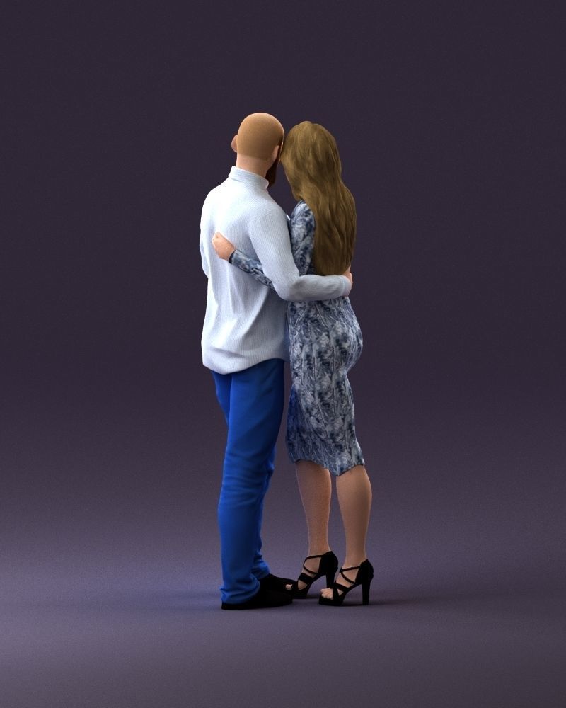 001051 man in white top blue pants and woman 3D model_6