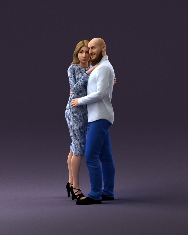 001051 man in white top blue pants and woman 3D model_10