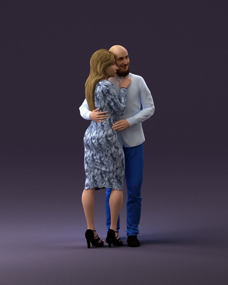 001051 man in white top blue pants and woman 3D model_3
