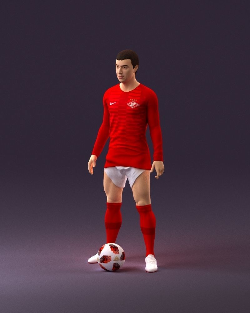 001053 soccerplayer red white uniform and ball 3D Print Ready 3D print model_22
