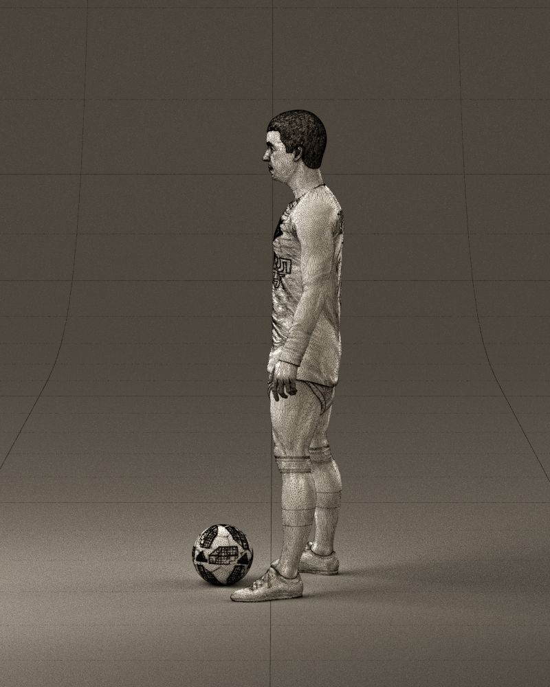 001053 soccerplayer red white uniform and ball 3D Print Ready 3D print model_32