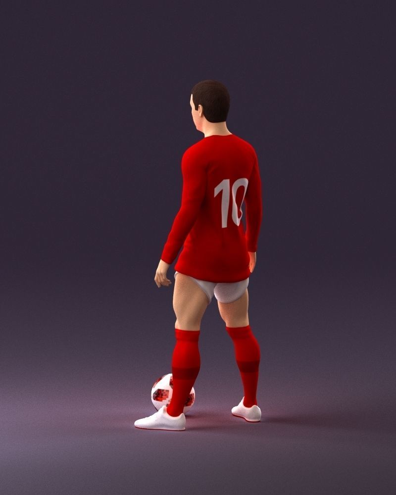 001053 soccerplayer red white uniform and ball 3D Print Ready 3D print model_19