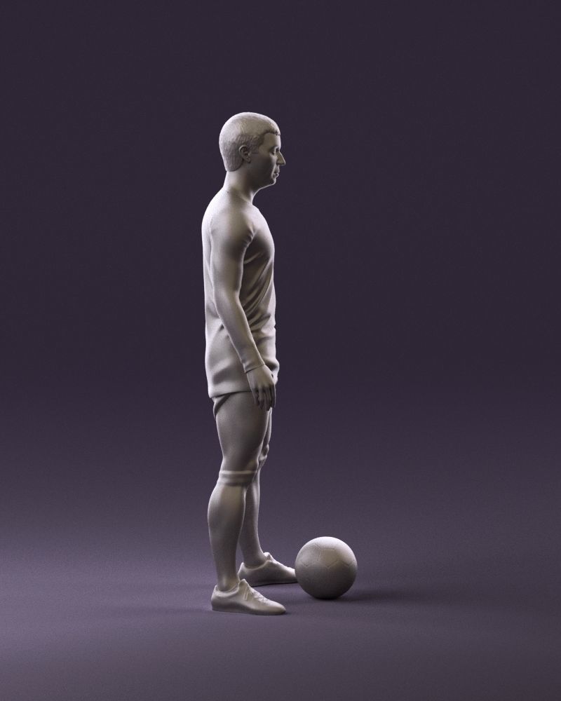 001053 soccerplayer red white uniform and ball 3D Print Ready 3D print model_4