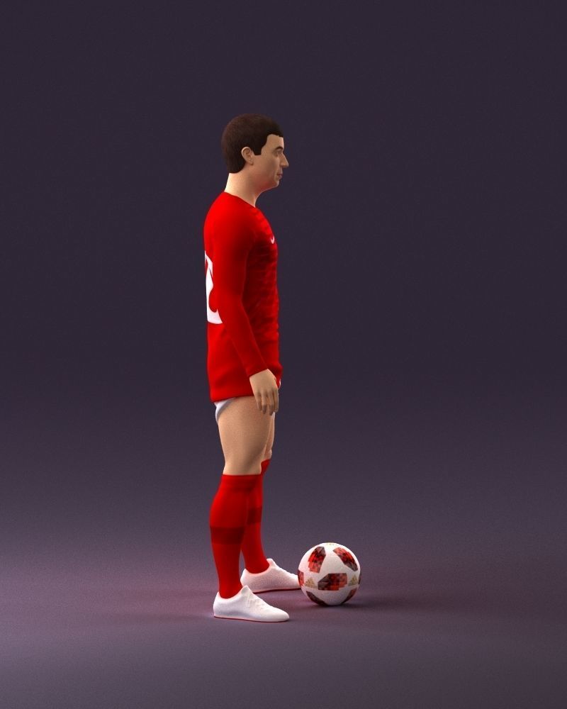 001053 soccerplayer red white uniform and ball 3D Print Ready 3D print model_16