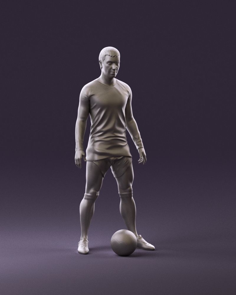001053 soccerplayer red white uniform and ball 3D Print Ready 3D print model_2