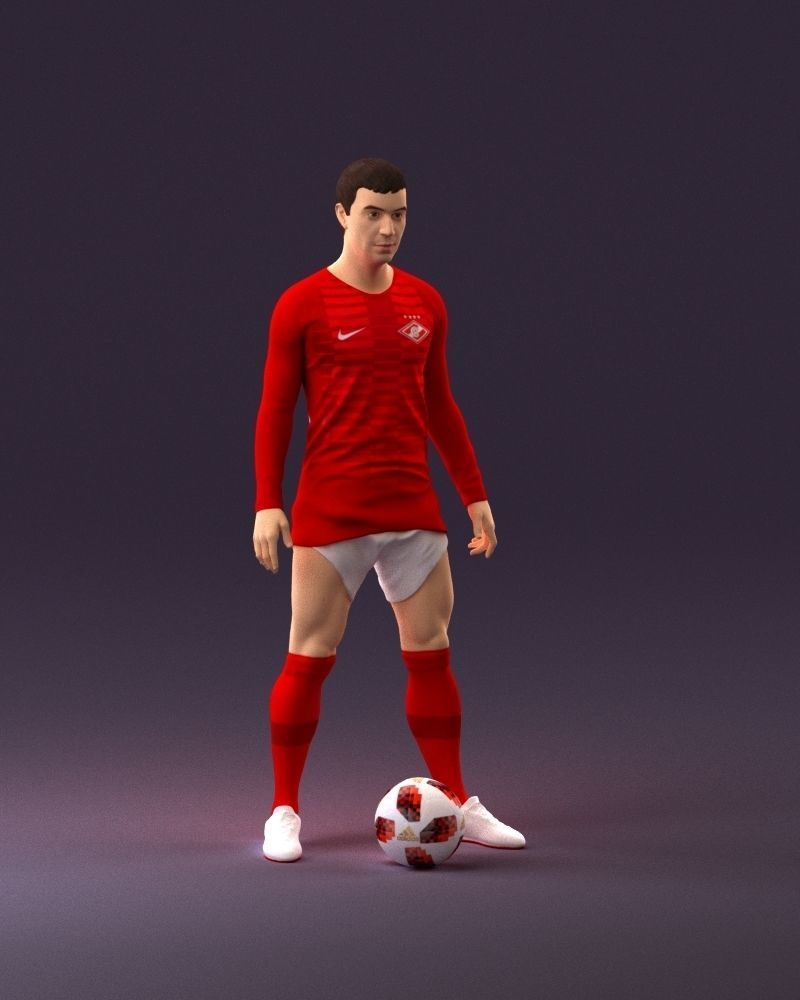 001053 soccerplayer red white uniform and ball 3D Print Ready 3D print model_14