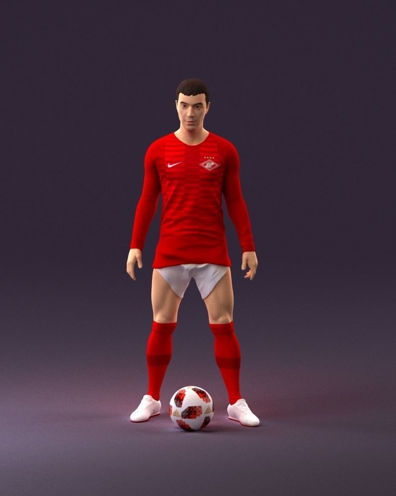 001053 soccerplayer red white uniform and ball 3D Print Ready 3D print model_12