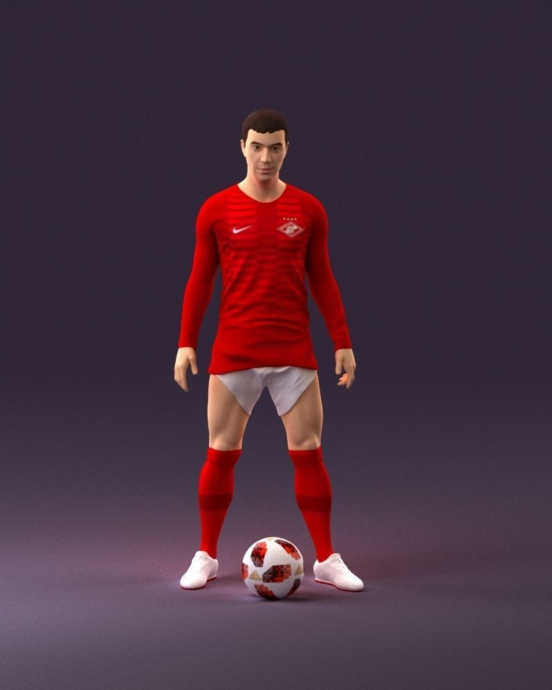 001053 soccerplayer red white uniform and ball 3D Print Ready 3D print model_13