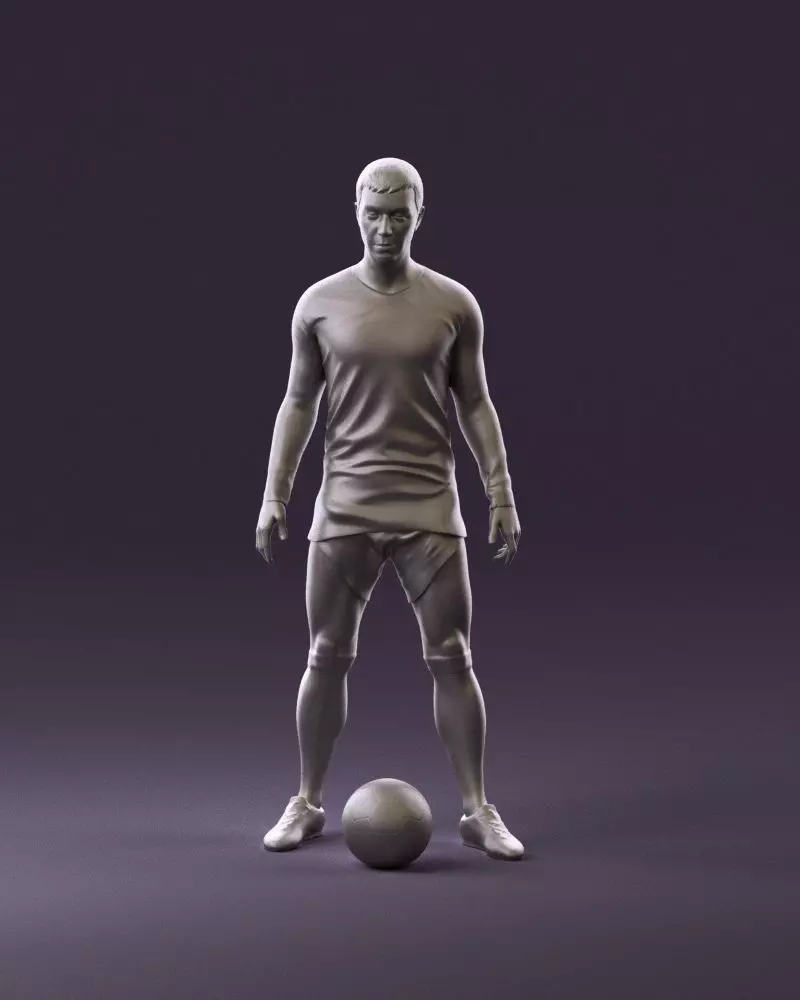 001053 soccerplayer red white uniform and ball 3D Print Ready 3D print model_0