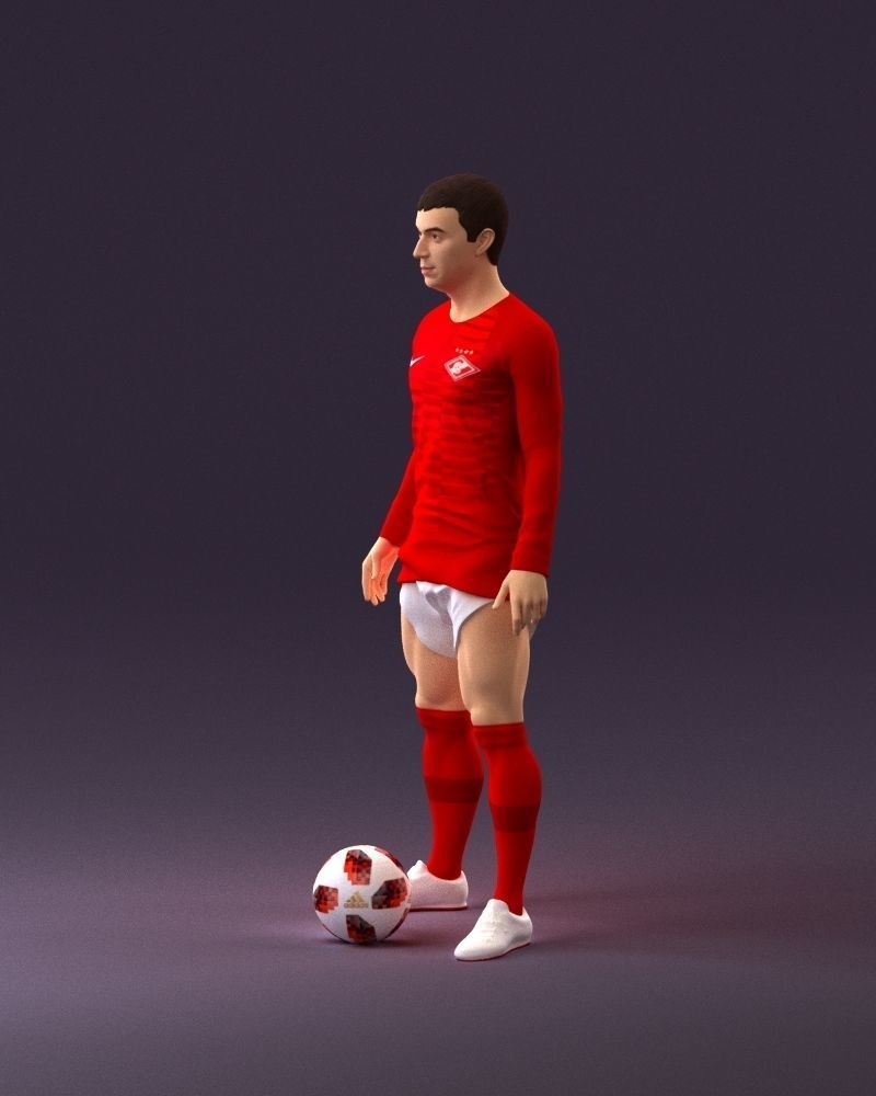001053 soccerplayer red white uniform and ball 3D Print Ready 3D print model_21