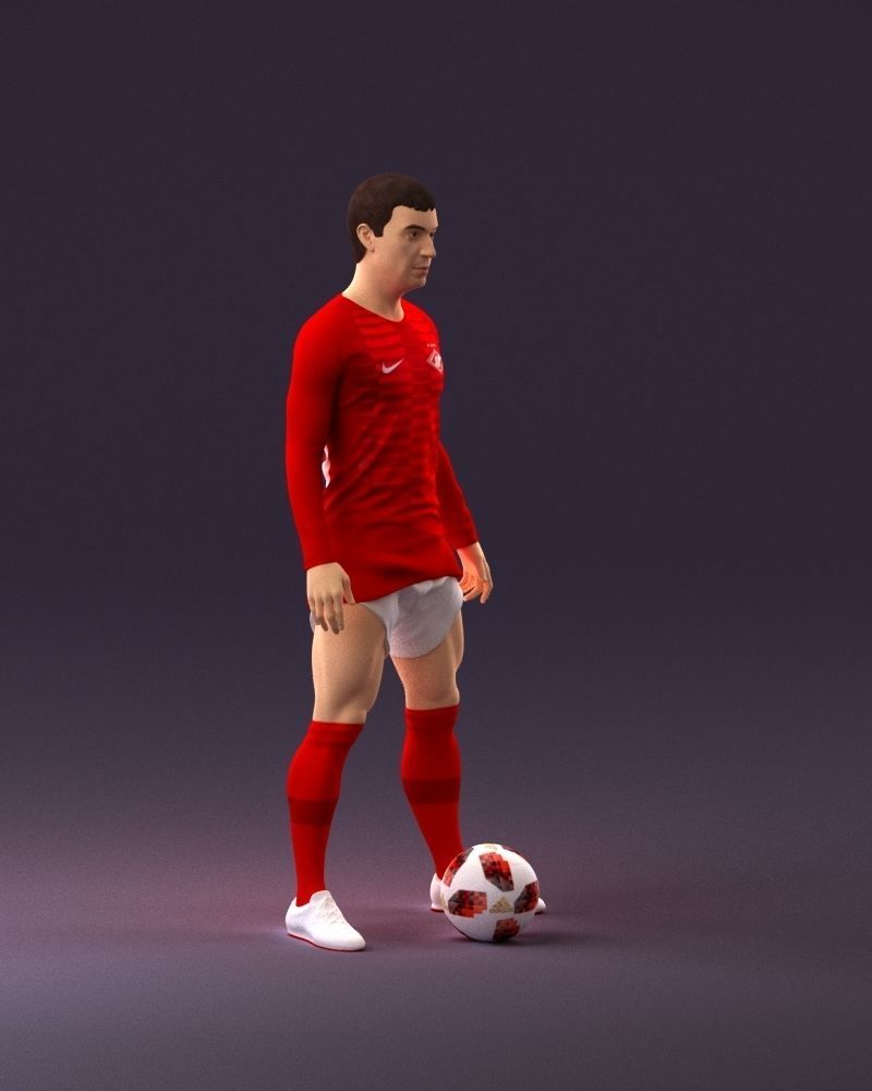 001053 soccerplayer red white uniform and ball 3D Print Ready 3D print model_15