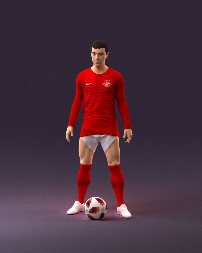 001053 soccerplayer red white uniform and ball 3D Print Ready 3D print model_23