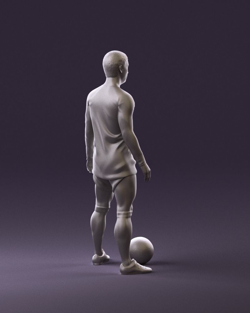 001053 soccerplayer red white uniform and ball 3D Print Ready 3D print model_5
