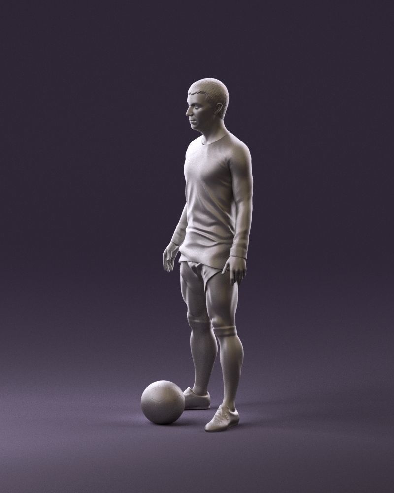 001053 soccerplayer red white uniform and ball 3D Print Ready 3D print model_9