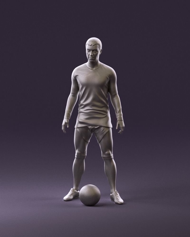 001053 soccerplayer red white uniform and ball 3D Print Ready 3D print model_11