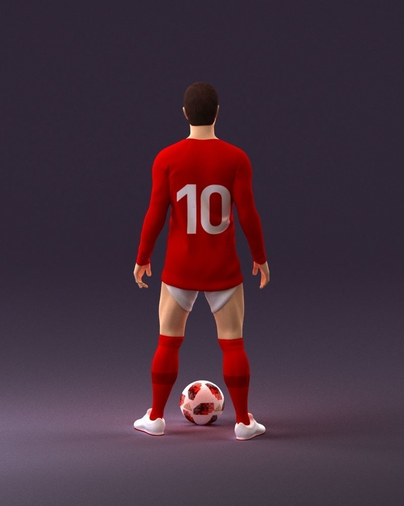 001053 soccerplayer red white uniform and ball 3D Print Ready 3D print model_18