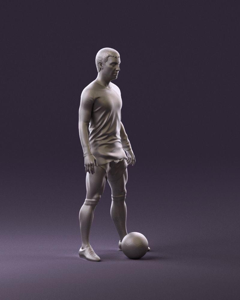 001053 soccerplayer red white uniform and ball 3D Print Ready 3D print model_3