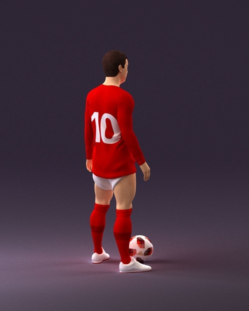 001053 soccerplayer red white uniform and ball 3D Print Ready 3D print model_17