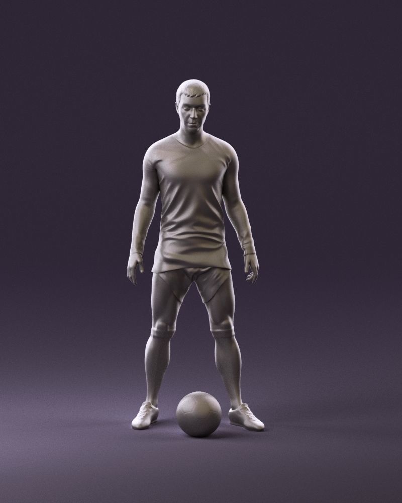 001053 soccerplayer red white uniform and ball 3D Print Ready 3D print model_1