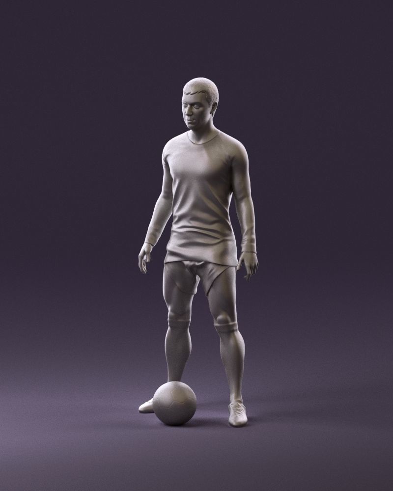 001053 soccerplayer red white uniform and ball 3D Print Ready 3D print model_10