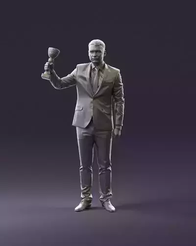 001054 man in black suit with cup in hand 3D Print Ready