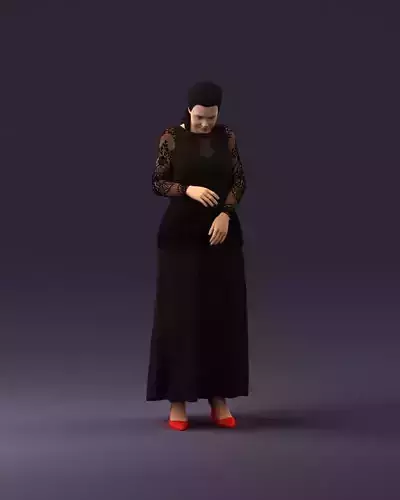 001061 woman in black dress red high heel shoes