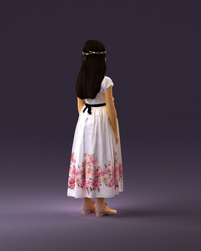 girl in white long dress roses print 1077 3D Print Ready 3D print model_17